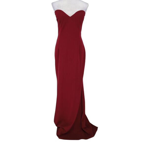 Katie May Gown Dress Womens 16 Burgundy Strapless Open Back Long Sheer Scarf - Picture 2 of 16